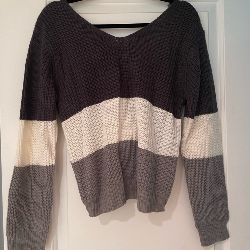 Poof Apparel striped twist back sweater